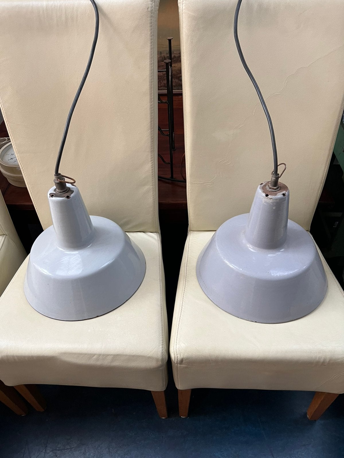 2 x Industriële Vintage PHILIPS Hanglamp Emaille GRIJS / Wit, Ophalen of Verzenden