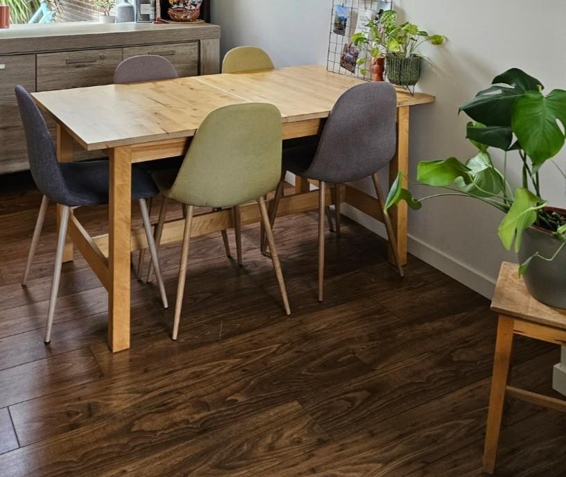 Houten eettafel met 6 stoelen, Huis en Inrichting, Tafels | Eettafels, Ophalen, Gebruikt, 50 tot 100 cm, Vijf personen of meer