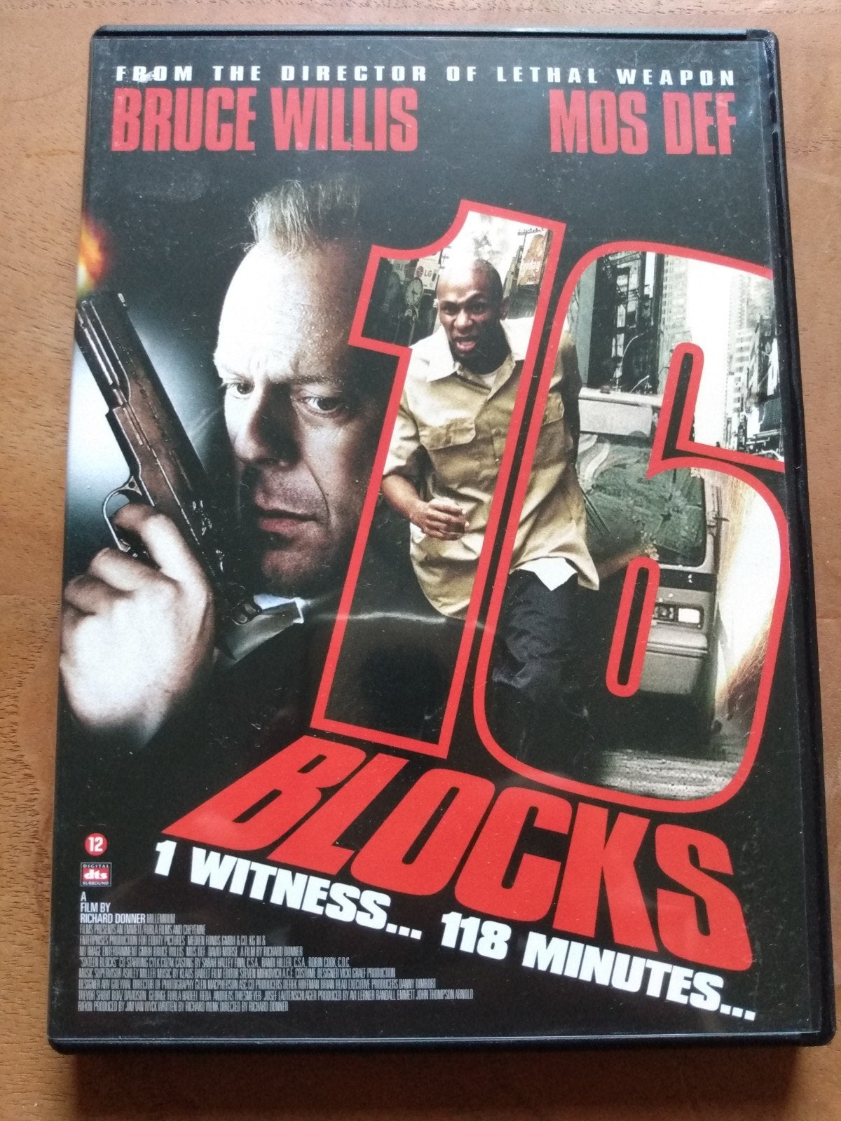 16 blocks met Bruce Willis dvd, Vanaf 16 jaar, Ophalen of Verzenden, Zo goed als nieuw