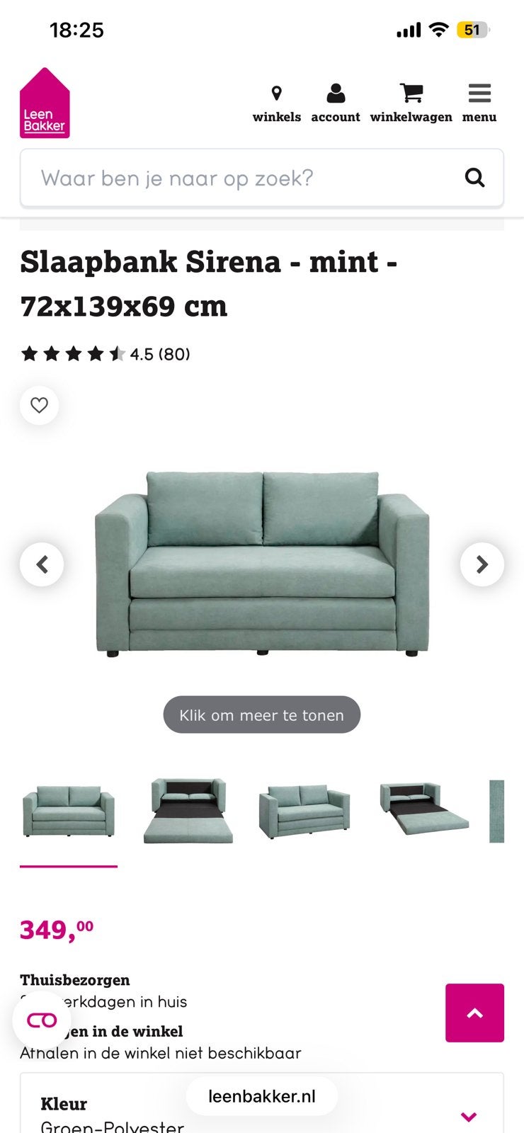 Nieuw slaapbankje Leen Bakker, Ophalen of Verzenden, Zo goed als nieuw, Eenpersoons, 90 cm