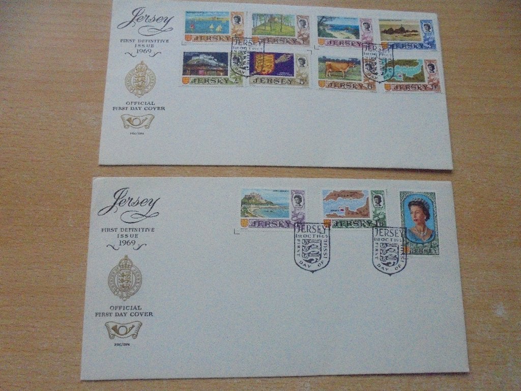 Jersey.  1e serie op blanco en beschreven fdc., Postzegels en Munten, Postzegels | Volle albums en Verzamelingen, Ophalen of Verzenden