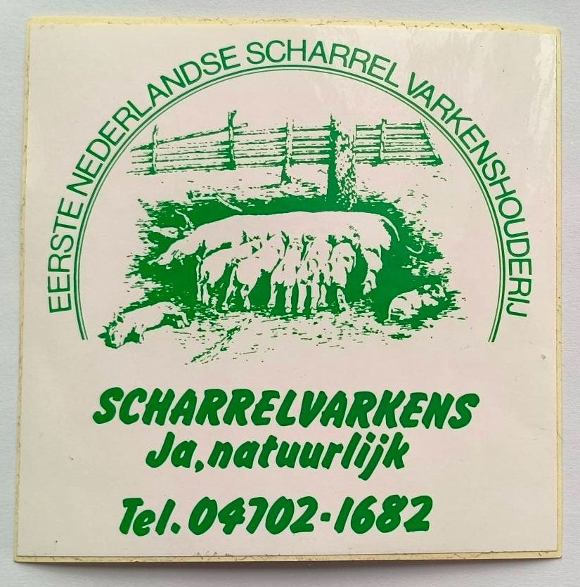 Sticker eerste Nederlandse scharrel varkenshouderij, Ophalen of Verzenden, Zo goed als nieuw, Bedrijf of Vereniging