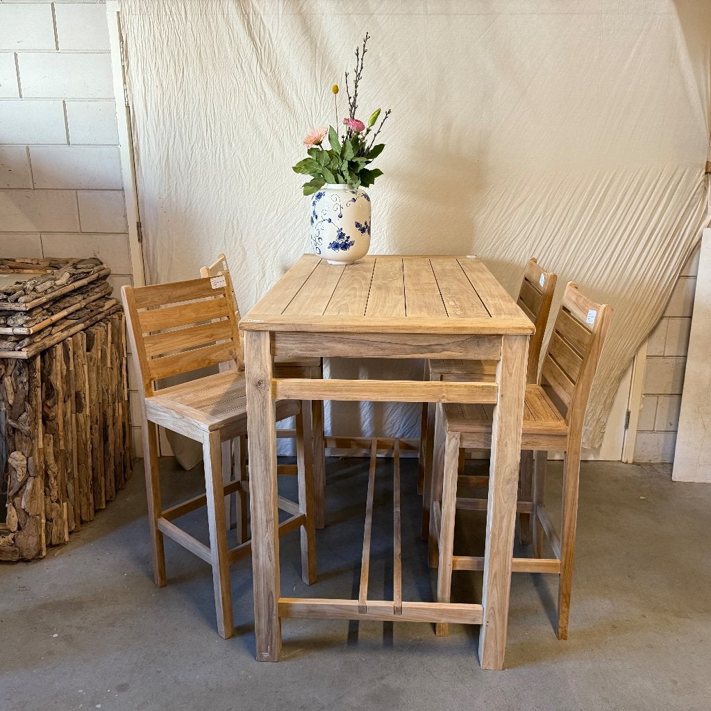 barset met 4 barkrukken / tuinset – massief teak - TTM Wonen, Ophalen, Taag 63, 2491 CS, Den Haag (Forepark), Teakhout, Nieuw
