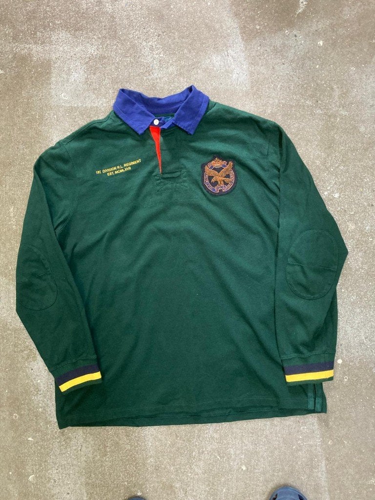 Vintage Ralph Lauren Shirt Mens XL Green Blue Polo Rugby, Ralph Lauren, Maat 56/58 (XL), Ophalen of Verzenden, Zo goed als nieuw