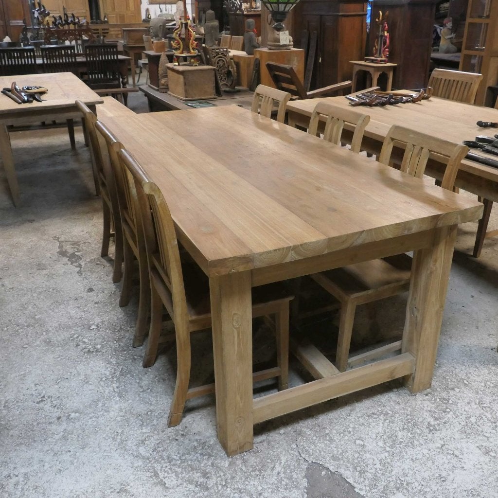 Teak Tafel 220x100 dik 5cm blad TQ86 landelijk hout SALE 50%, Ophalen of Verzenden