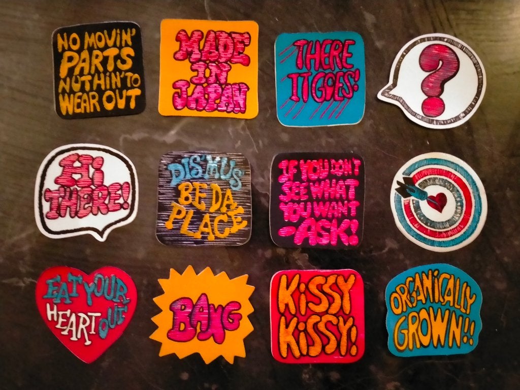 Hippie comic strip vintage logo stickers RARE flower power 1, Verzamelen, Ophalen of Verzenden, Zo goed als nieuw, Overige typen