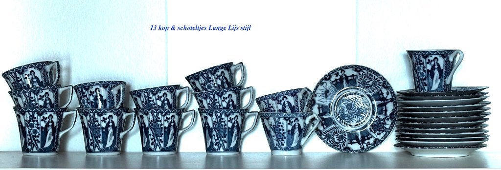 Vintage 'Lange Lijs' stijl servies Blauw-wit 26 delen, Ophalen