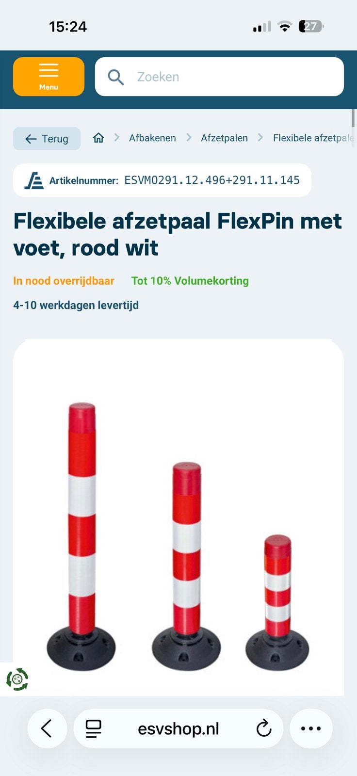 Flexibele afzetpaal FlexPin met voet, rood wit, Tuin en Terras, Palen, Balken en Planken, Ophalen, Zo goed als nieuw, Palen