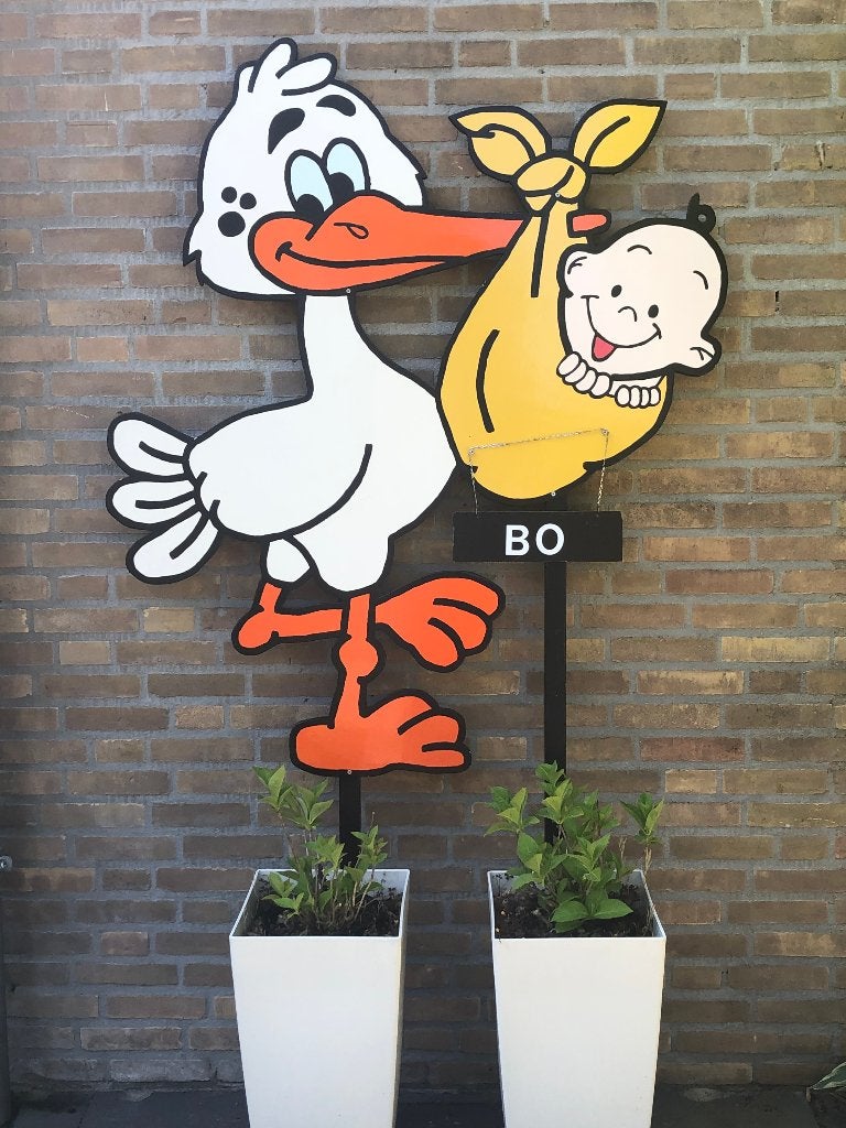 Uniek geboortebord, ooievaar huren Udenhout/Dongen, Kinderen en Baby's, Kraamcadeaus en Geboorteborden, Zo goed als nieuw, Geboortebord