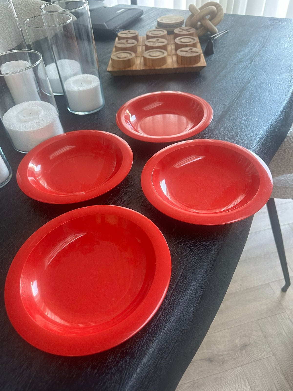 Coppia Melamine Semi Diepe Borden Rood - Set van 4, Huis en Inrichting, Kunststof, Gebruikt, Overige merken, Ophalen of Verzenden
