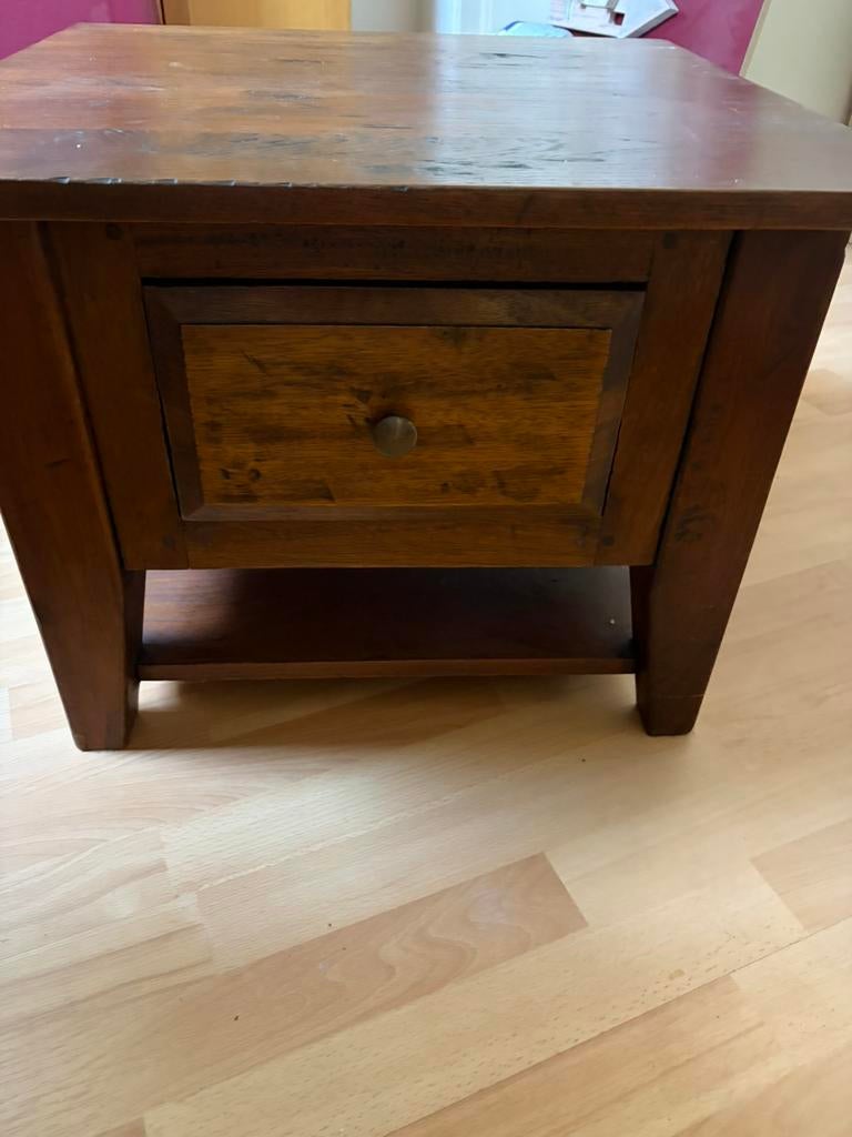 Bijzettafel teakhout met ladel, Huis en Inrichting, Minder dan 55 cm, Vierkant, Zo goed als nieuw, Ophalen