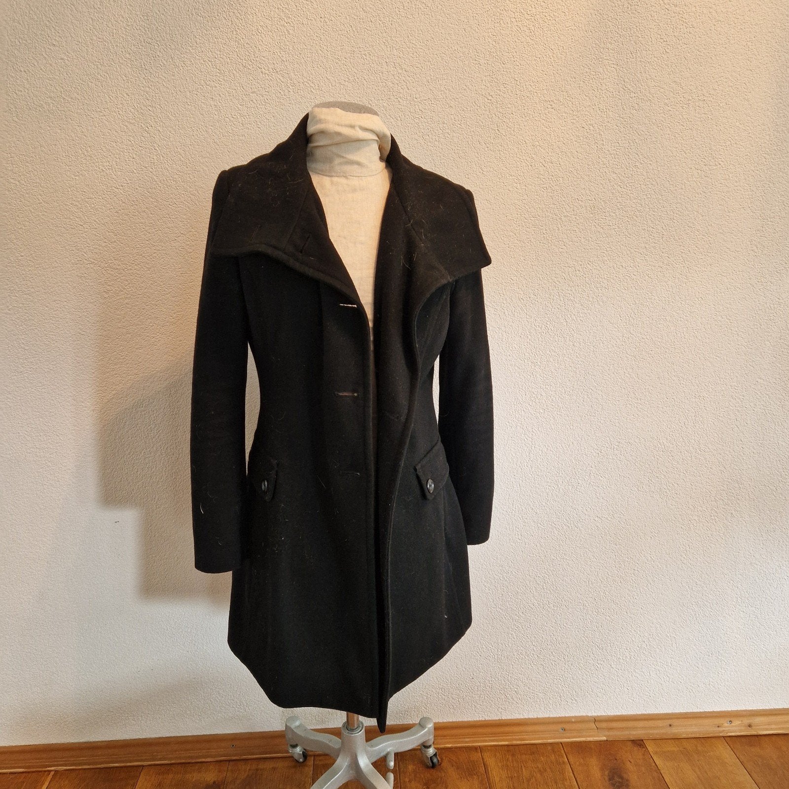 Benetton wollen jas maat S, Kleding | Dames, Jassen | Winter, Benetton, Zwart, Ophalen of Verzenden, Maat 36 (S)