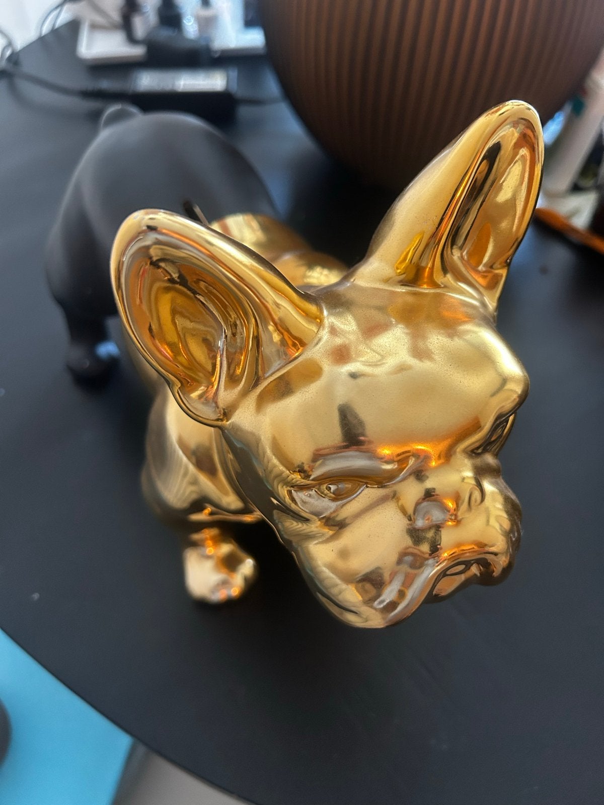Gouden Franse Bulldog Spaarpot - Modern Design, Ophalen of Verzenden, Zo goed als nieuw, Steen/keramiek, Goud