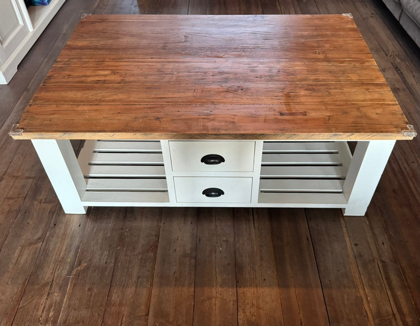 Salon tafel teak hout blad, Huis en Inrichting, Tafels | Salontafels, Ophalen, Gebruikt, 50 tot 100 cm, 100 tot 150 cm