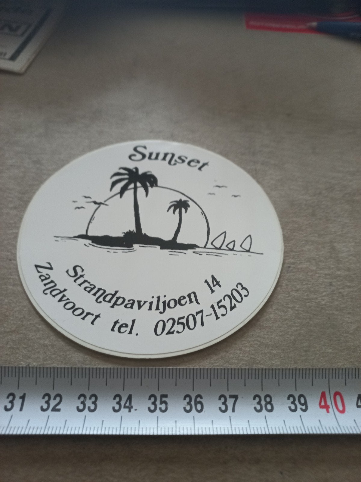 Vintage Sticker Sunset Strandpaviljoen Zandvoort, Verzamelen, Stickers, Ophalen of Verzenden