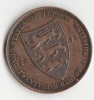 Jersey 1/24 shilling Victoria 1877, Ophalen of Verzenden, Overige landen, Losse munt