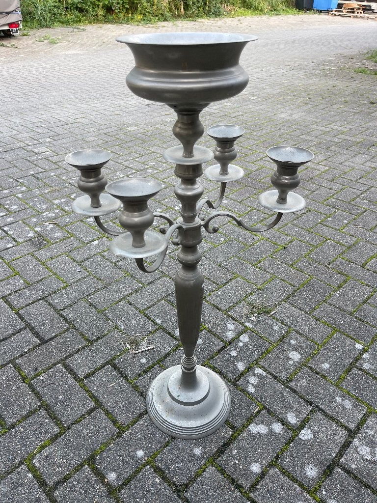 Prachtige, sfeervolle vloerkandelaar met decoratieschaal, Ophalen of Verzenden, Koper of Brons