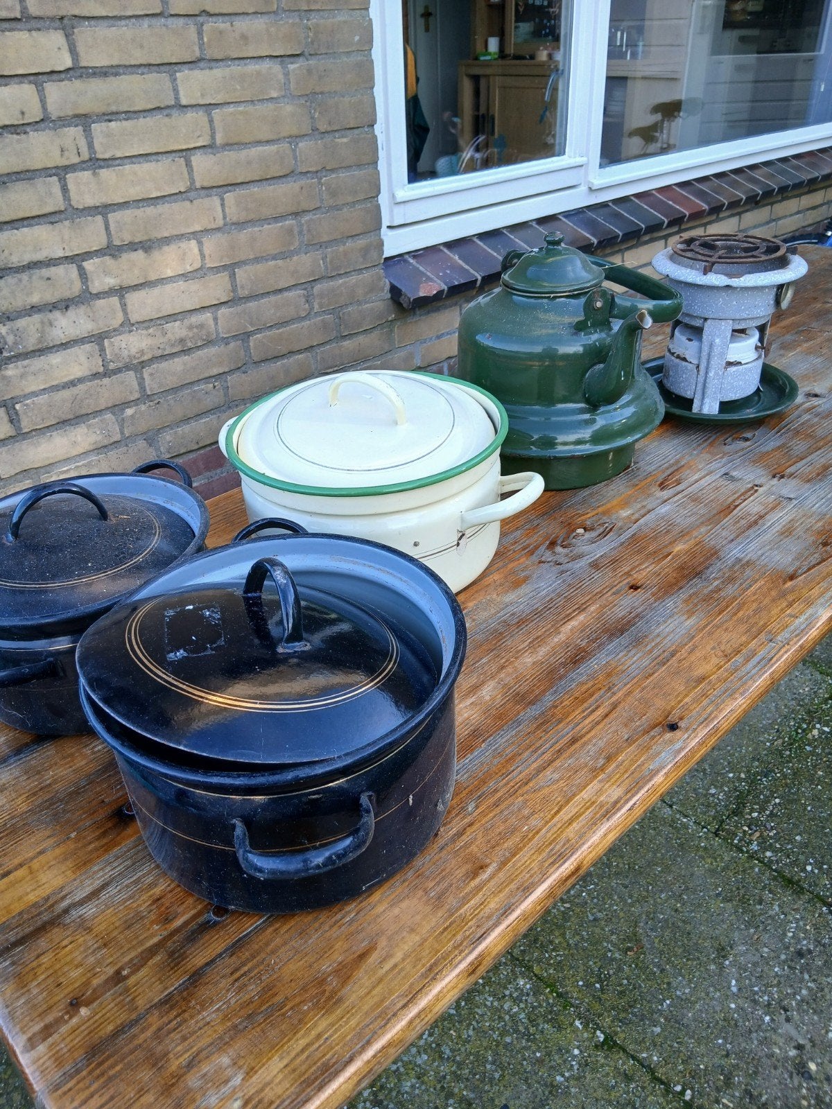 Vintage Emaille Pannen en Kooktoestel - Diverse Kleuren, Antiek en Kunst, Ophalen of Verzenden