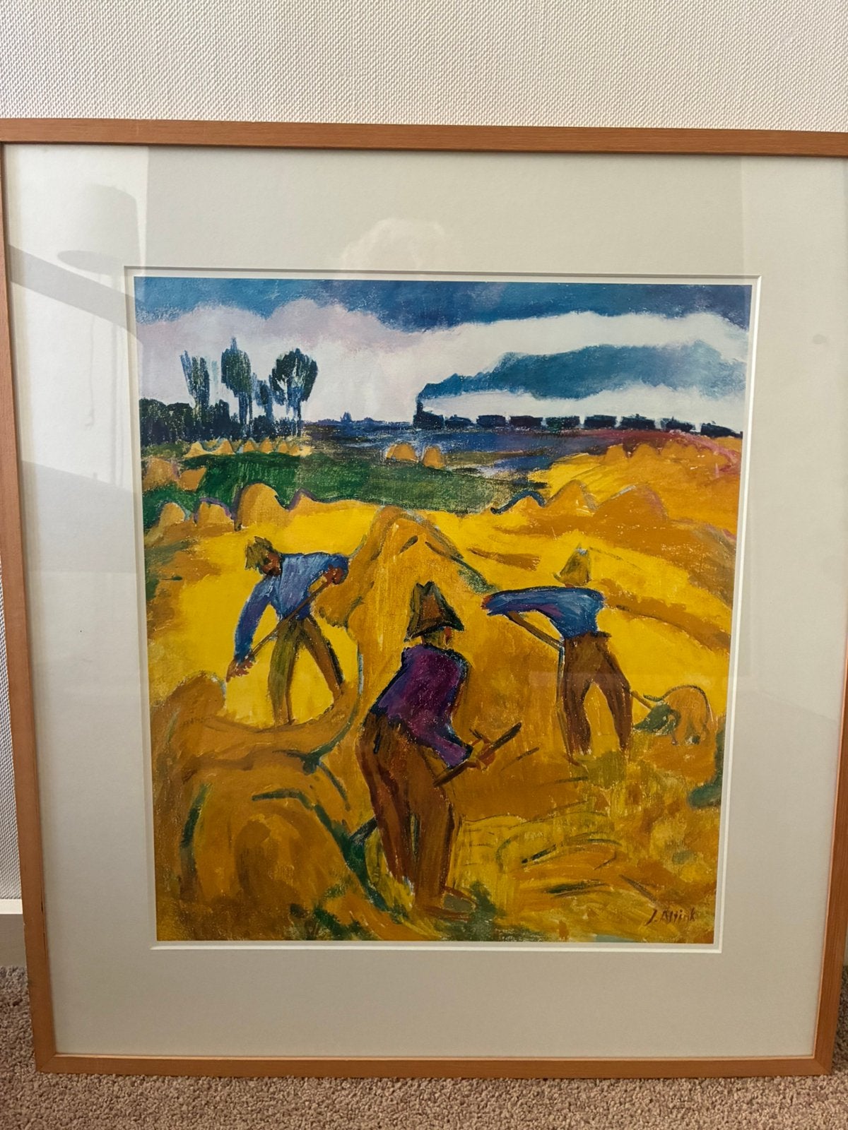 Koppermaandag prent ‘hooiende boeren’ met lijst, Ophalen of Verzenden, Landschappen, Lithografie