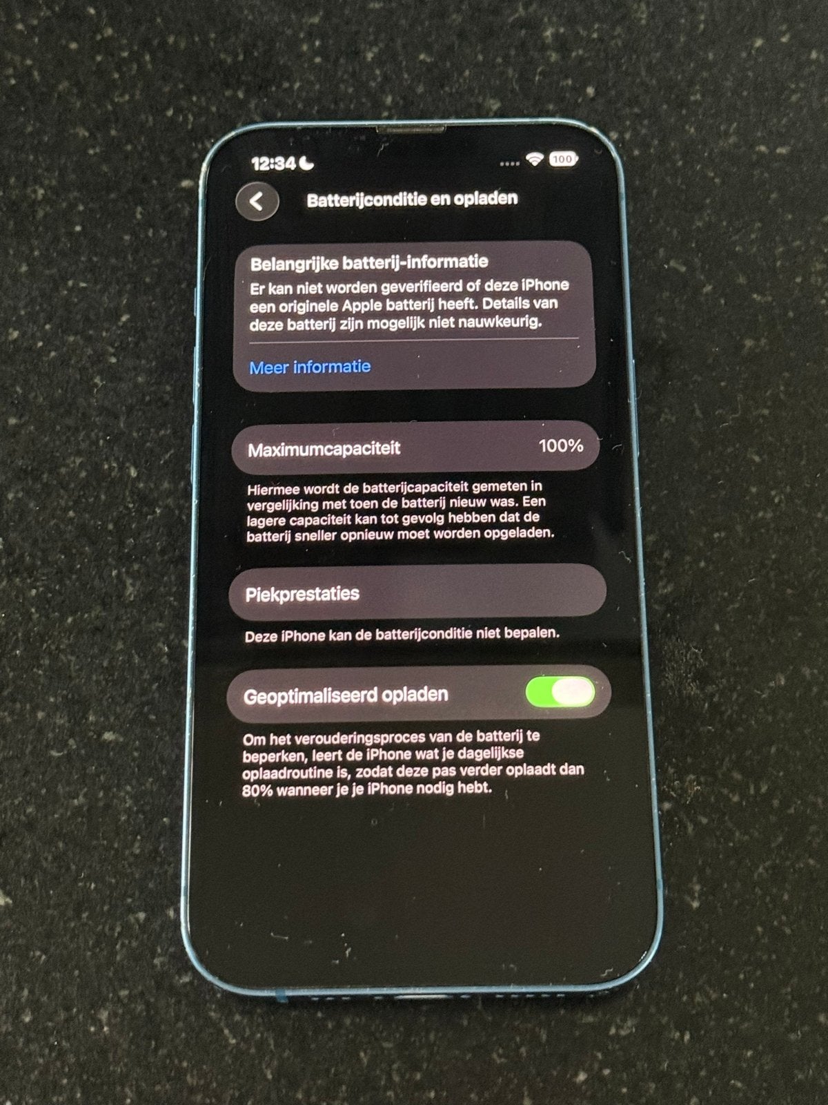 iPhone 13 256GB met barsten, batterij 100%