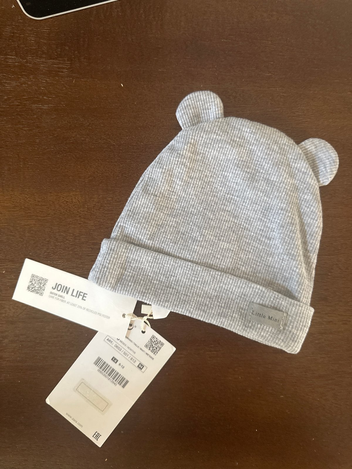Nieuwe grijze muts met oortjes - Little Mini, Kinderen en Baby's, Ophalen, Jongetje of Meisje, Nieuw, Maat 68