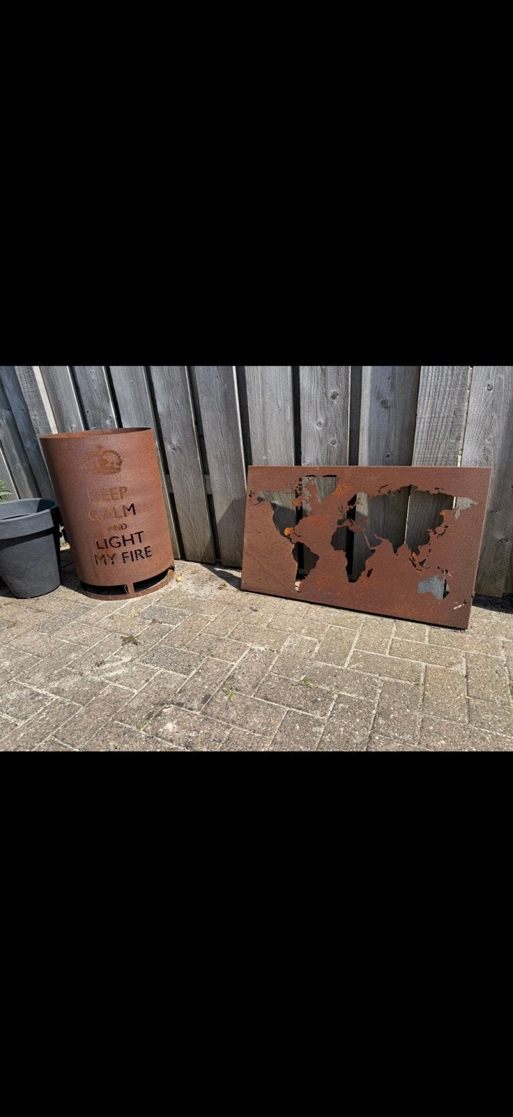 Cortenstaal vuurton en bijpassende wereldkaart, Ophalen of Verzenden, Zo goed als nieuw