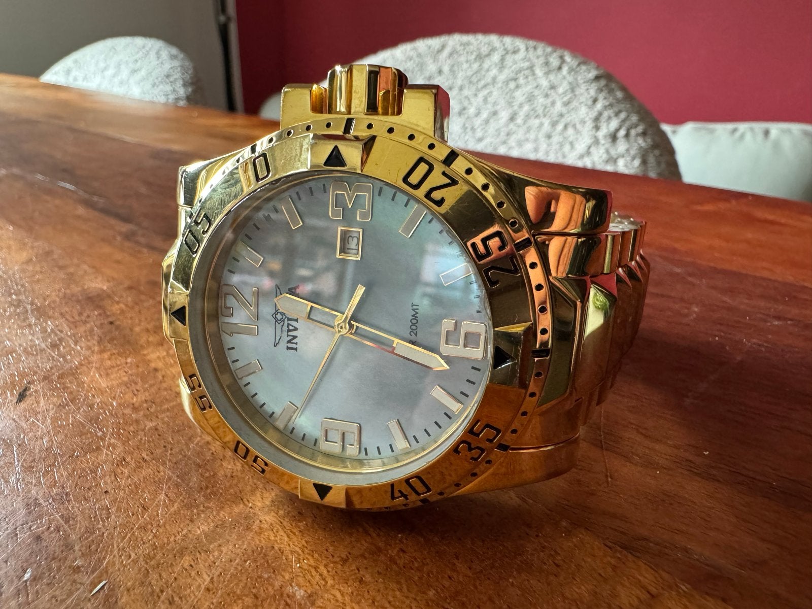 Invicta Excursion Zwaar Massief Gouden Herenhorloge, Overige merken, Gebruikt, Polshorloge, Ophalen of Verzenden