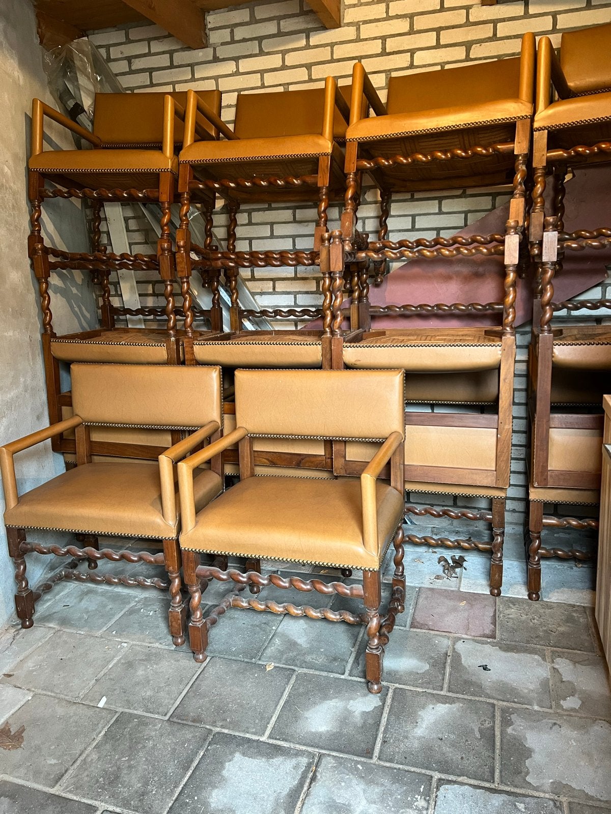 14 Antieke Getorste Stoelen met  Bekleding, Antiek en Kunst, Ophalen