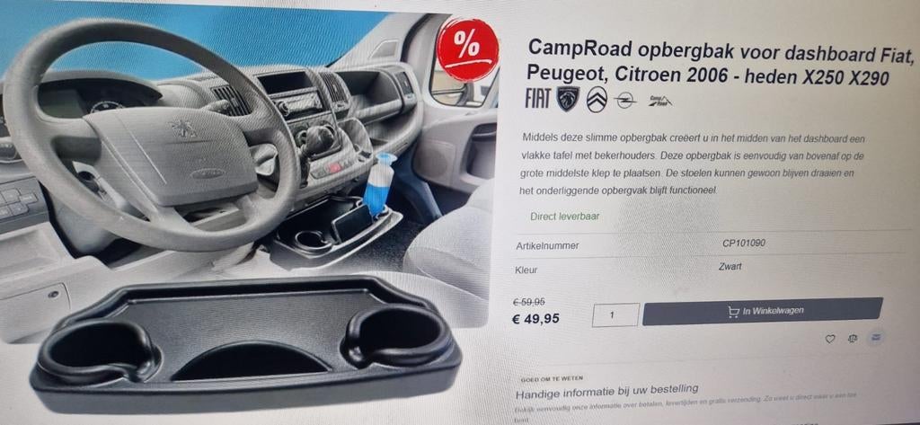 CampRoad Opbergbak Dashboard Camper Fiat Peugeot Citroën, Ophalen of Verzenden, Zo goed als nieuw