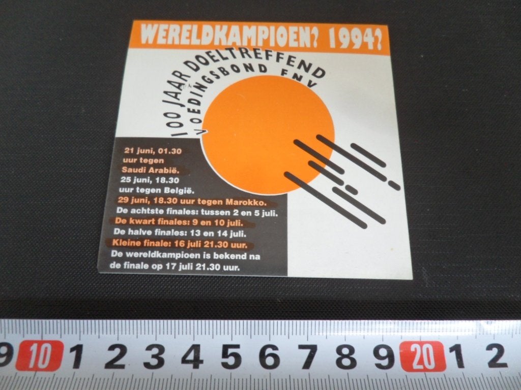 sticker Voedeingsbond FNV Wereldkampioen 1994 ?, Verzamelen, Ophalen, Zo goed als nieuw