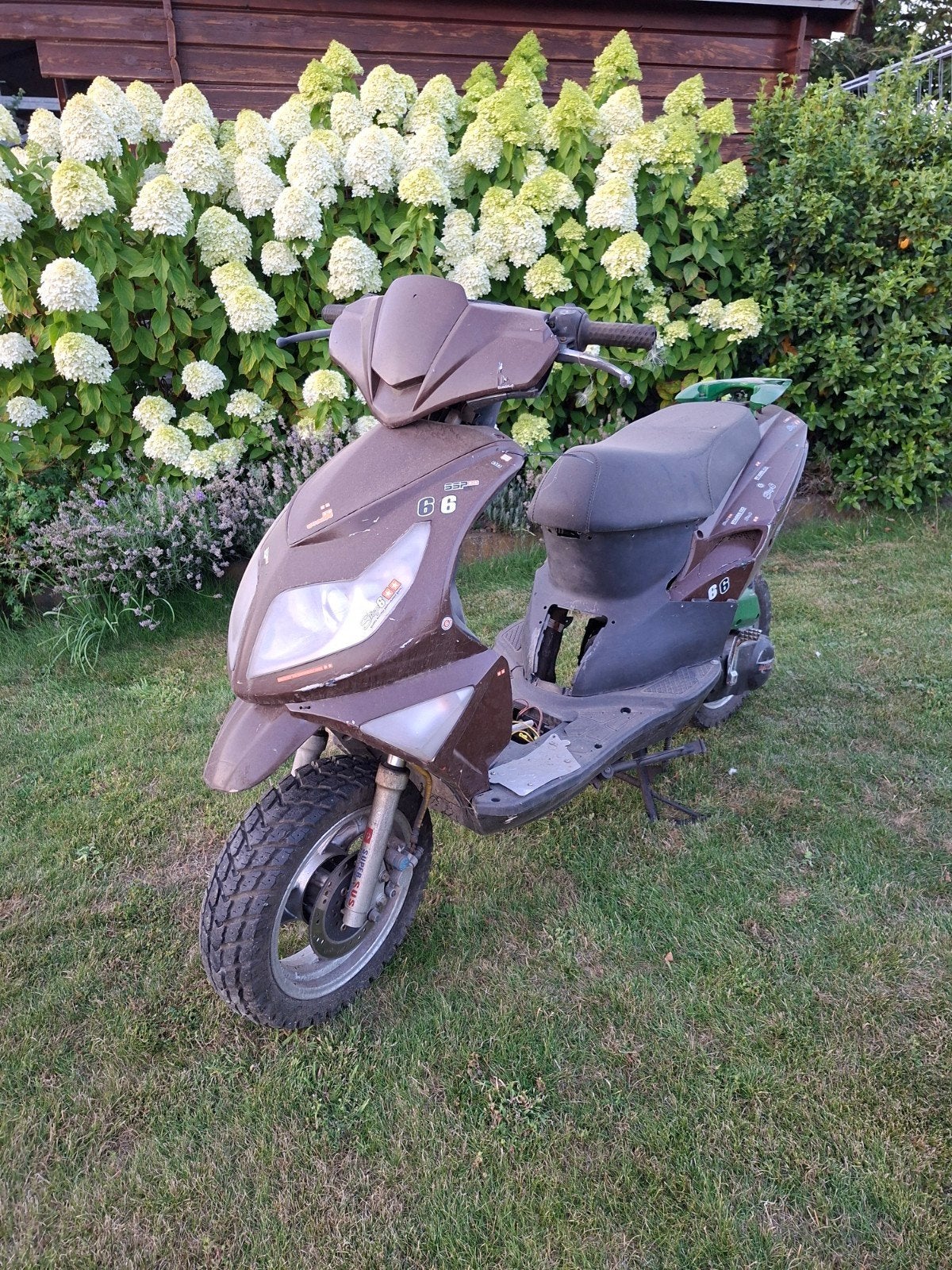 Scooter met kenteken, voor goede fles witte wijn, Ophalen