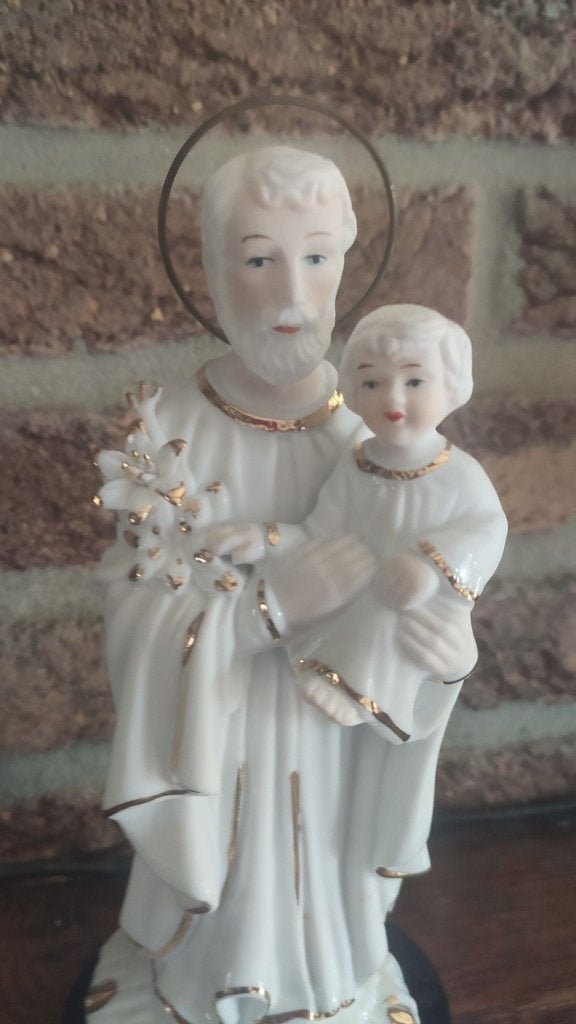 422 Mooi wit met goud beeldje van de Heilige Joseph met Kind, Ophalen of Verzenden, Zo goed als nieuw, Beeld(je), Christendom | Katholiek
