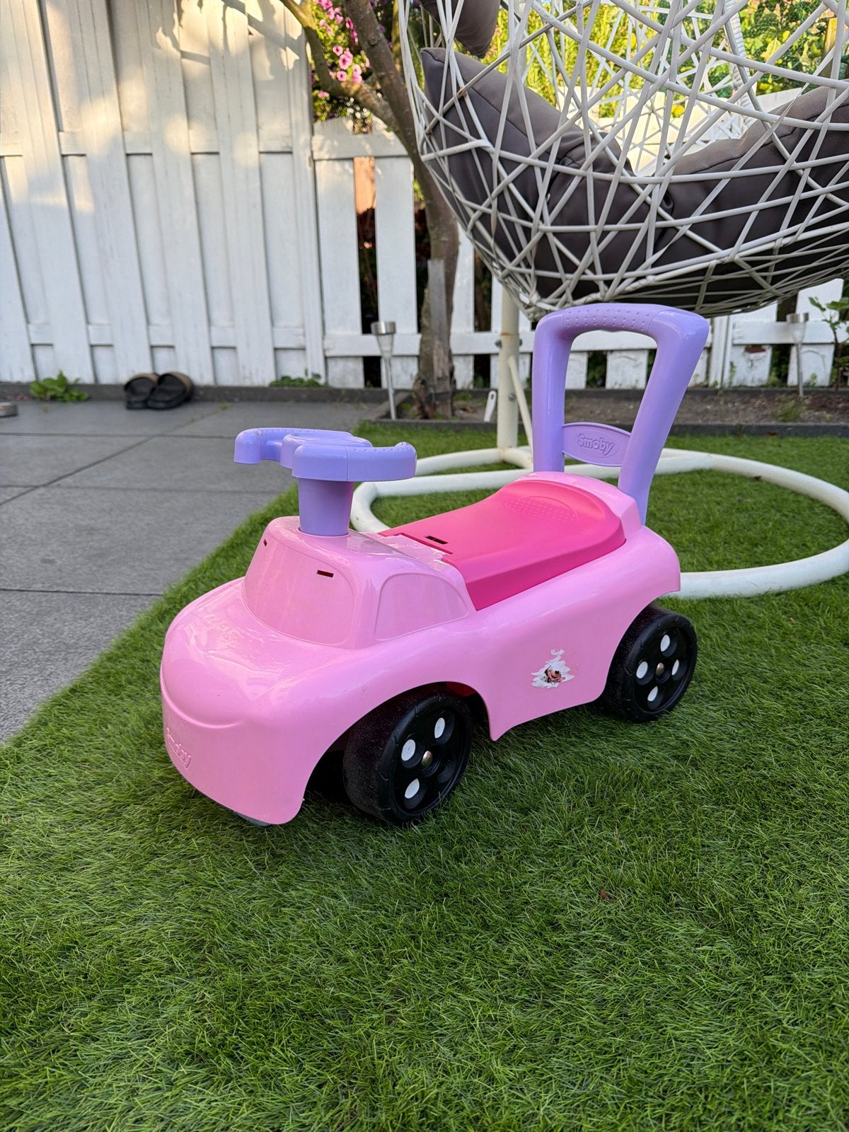 Roze Smoby loopauto met duwstang, Kinderen en Baby's, Ophalen, Gebruikt, Loopvoertuig