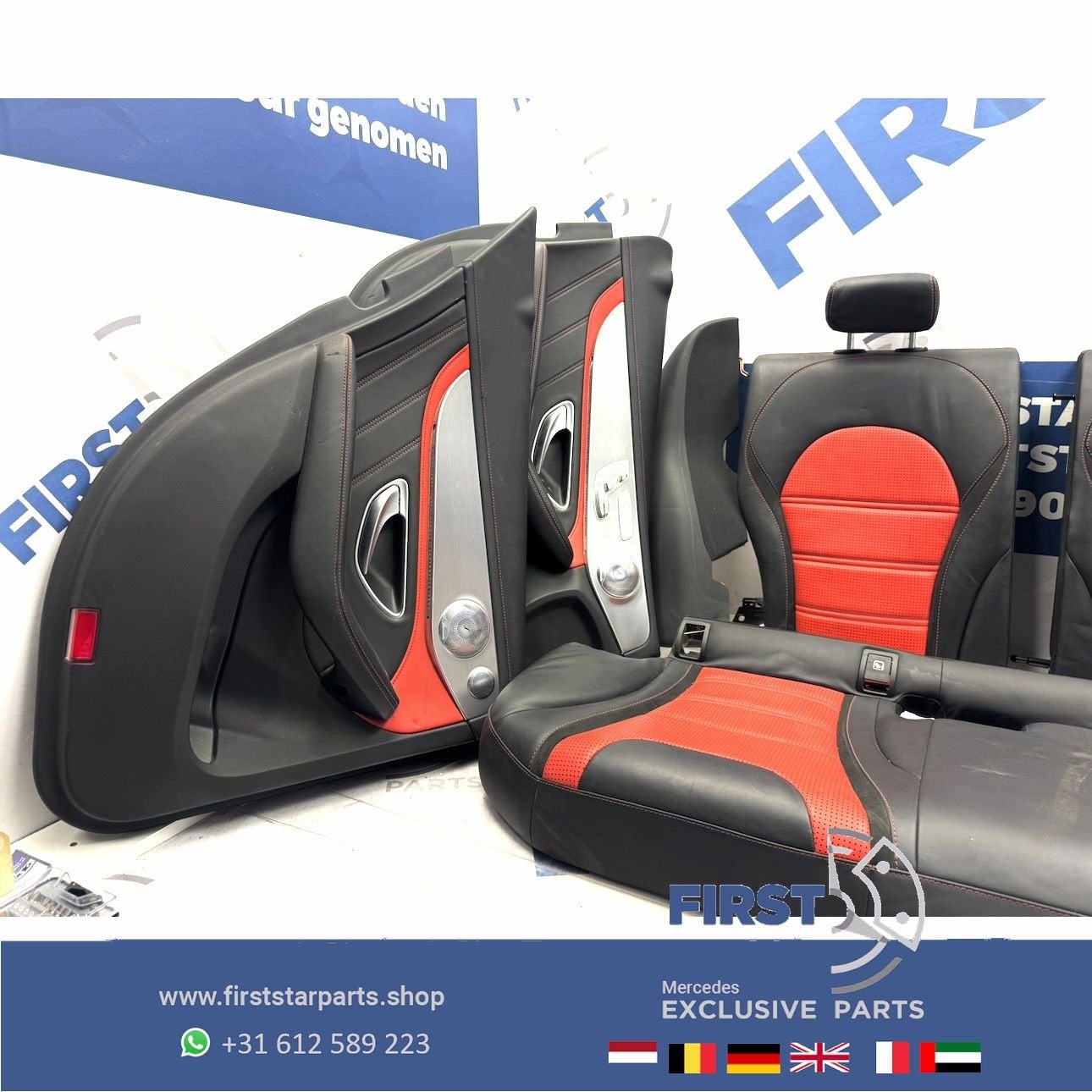 W205 ACHTERBANK + DEURPANELEN C63 AMG Mercedes C Klasse LEER, Auto-onderdelen, Interieur en Bekleding, Gebruikt, -, Ophalen of Verzenden