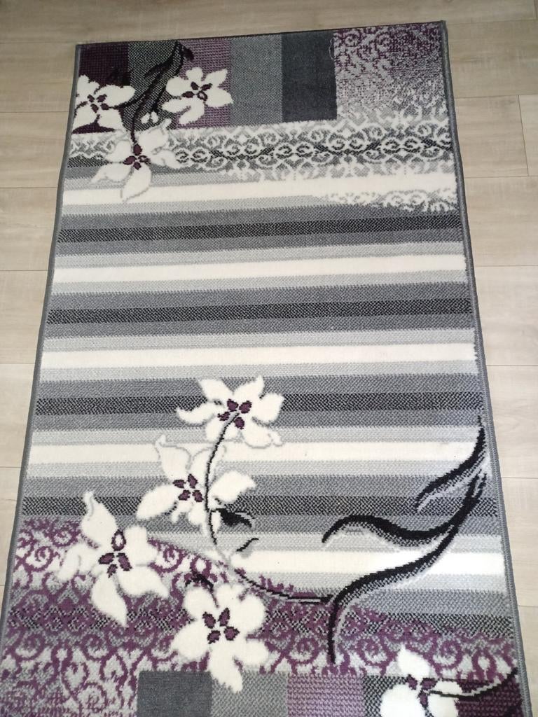 Gebloemde loper paars- grijs, Ophalen, 50 tot 100 cm, Grijs, Rechthoekig