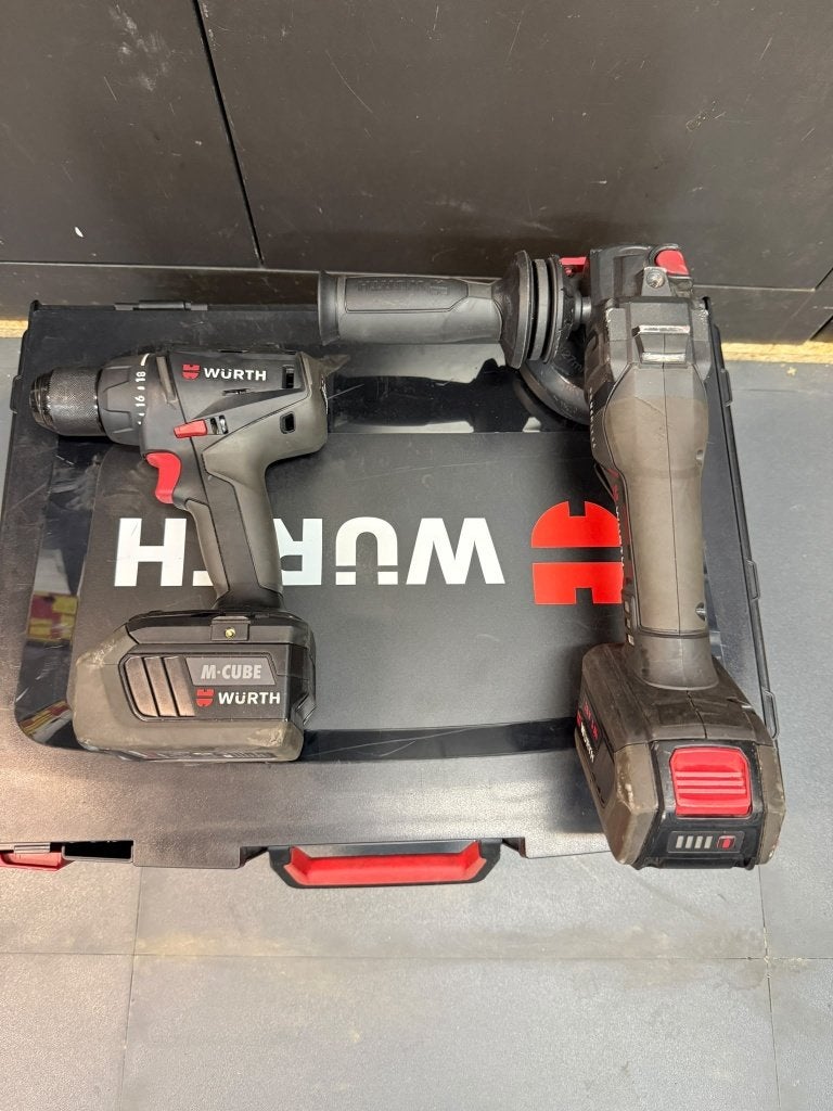 Würth M-CUBE 18V Accu Set–Boormachine + Haakse Slijper+Lader, Ophalen, Zo goed als nieuw, Gereedschapsset, Overige merken