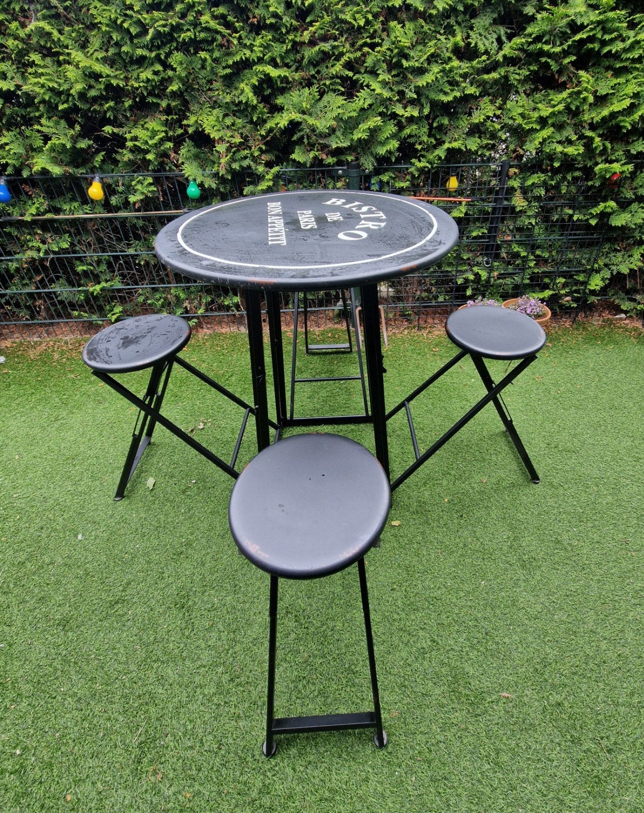 Franse bistro set, inklapbaar, tafel met 4 krukken, Ophalen, Gebruikt, Tuinset, Eettafel