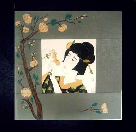 Schilderij Japanse Geisha met lentebloesem Aquarel acryl, Ophalen