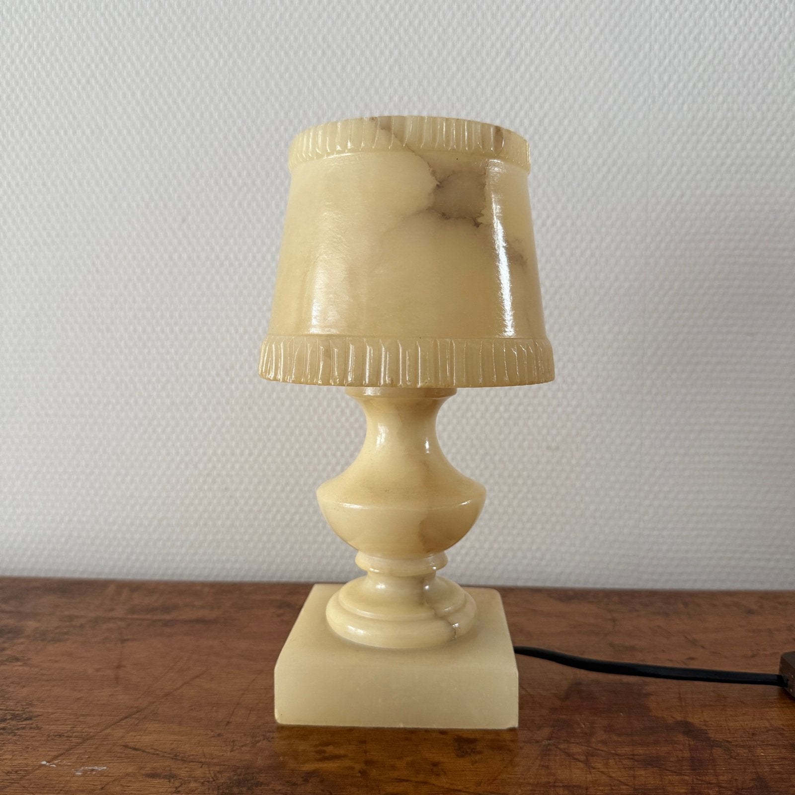 Vintage albasten tafellamp – volledig albast – 24,5 cm, Ophalen of Verzenden