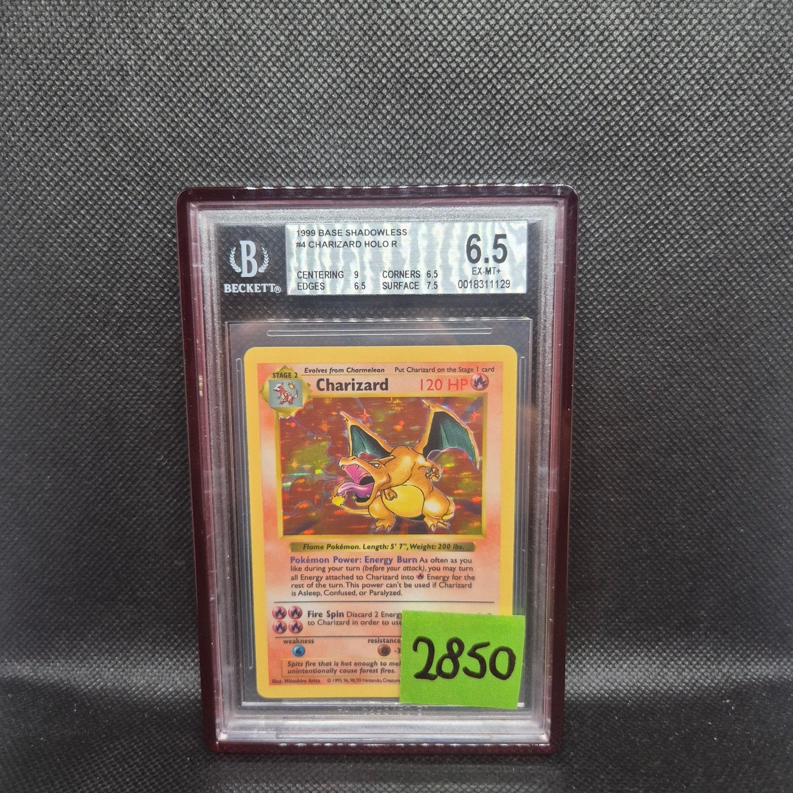 Charizard Holo Base Shadowless BGS 6.5, Ophalen of Verzenden, Zo goed als nieuw