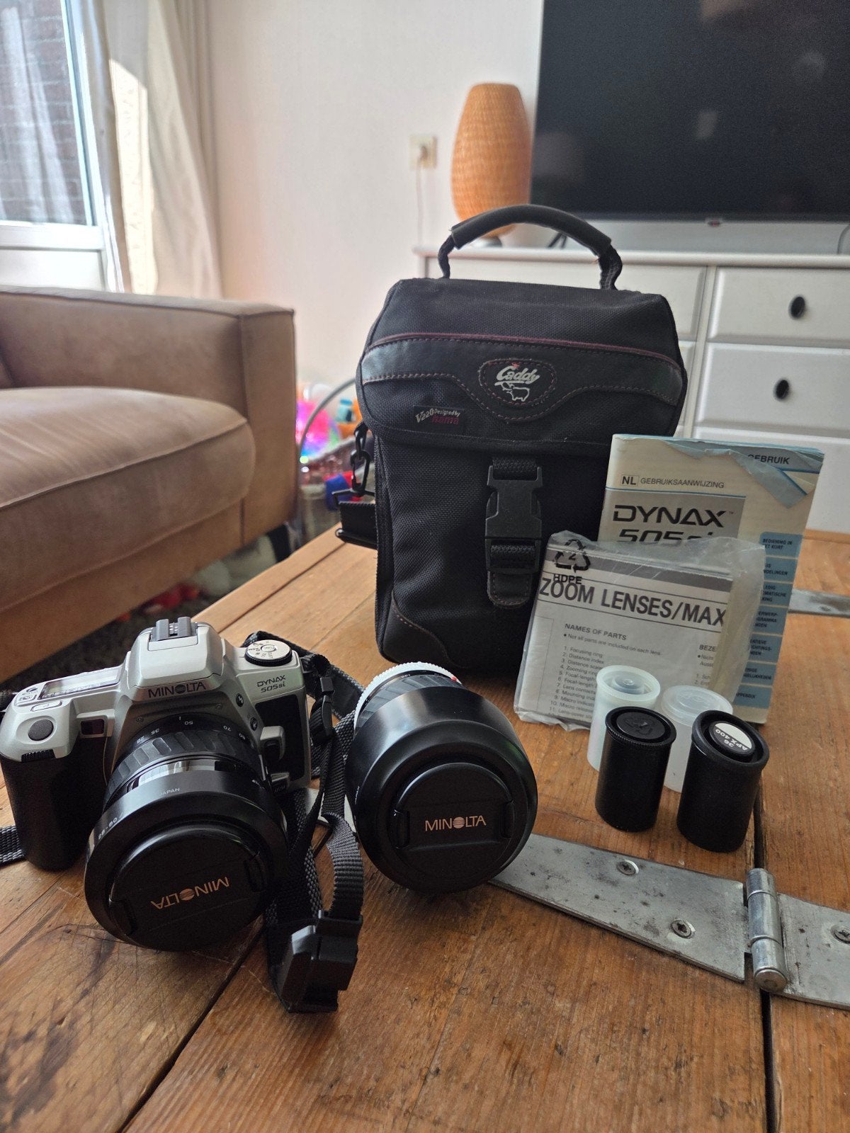 Minolta 505si Spiegelreflexcamera met extra lens, Ophalen, Gebruikt, Spiegelreflex, Minolta