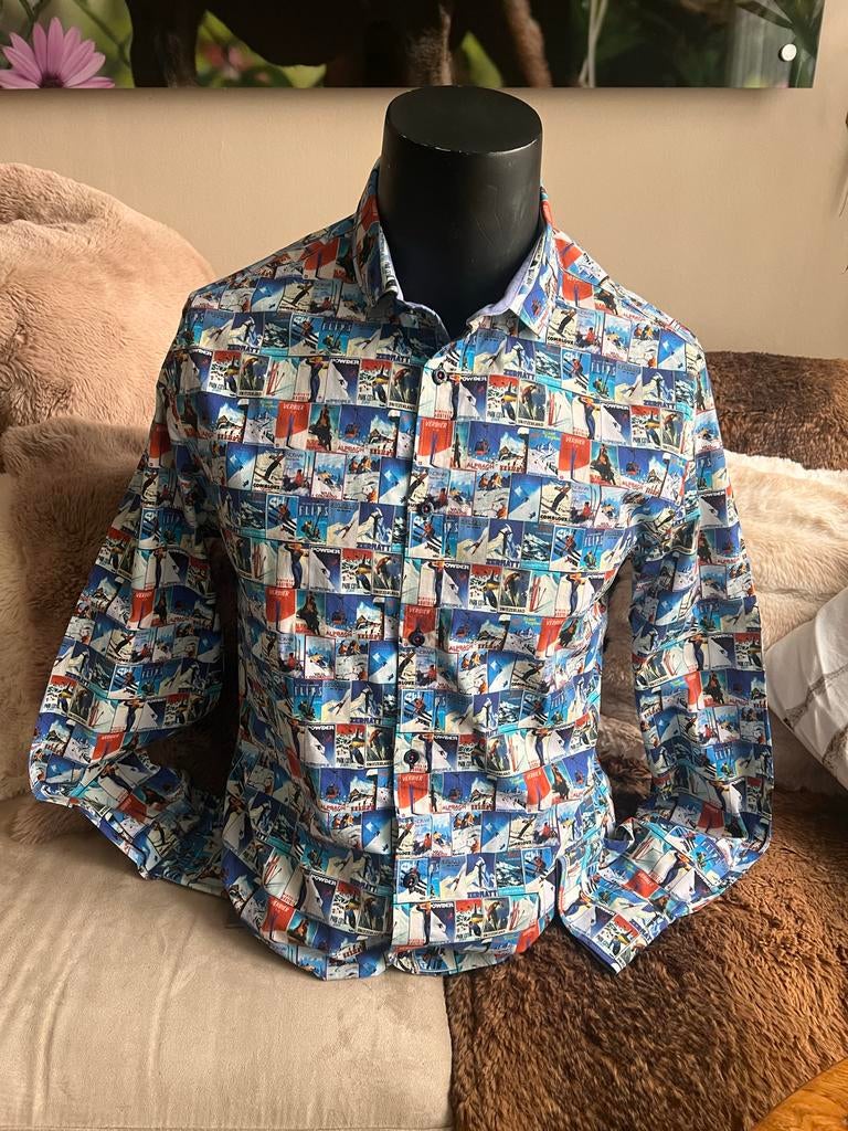 Heren overhemd met ski-posters print, Kleding | Heren, Ophalen of Verzenden, Nieuw, Blauw, Overige halswijdtes