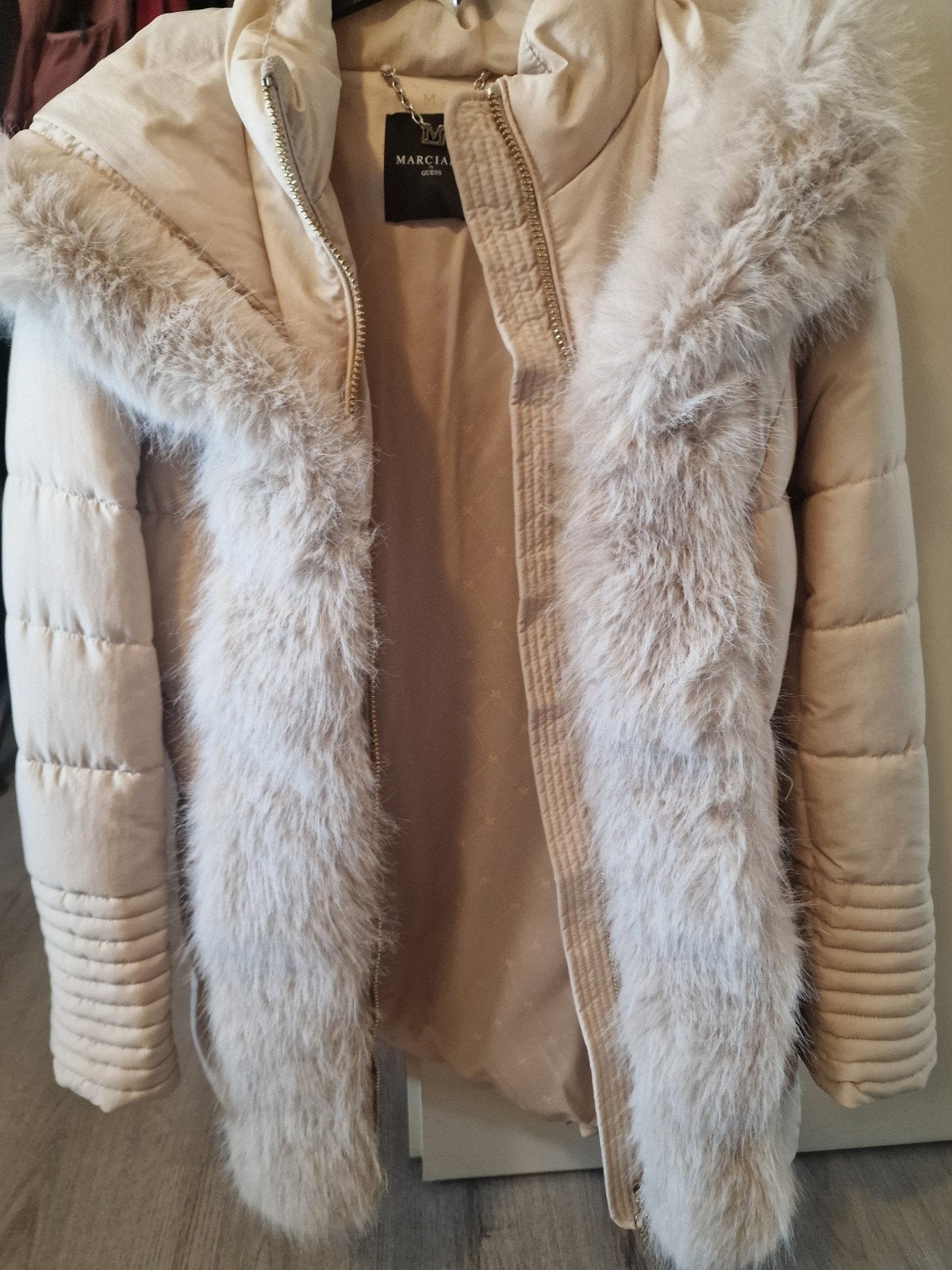 guess marciano faux fur jas maat 36, Ophalen of Verzenden, Zo goed als nieuw, Maat 36 (S), Beige
