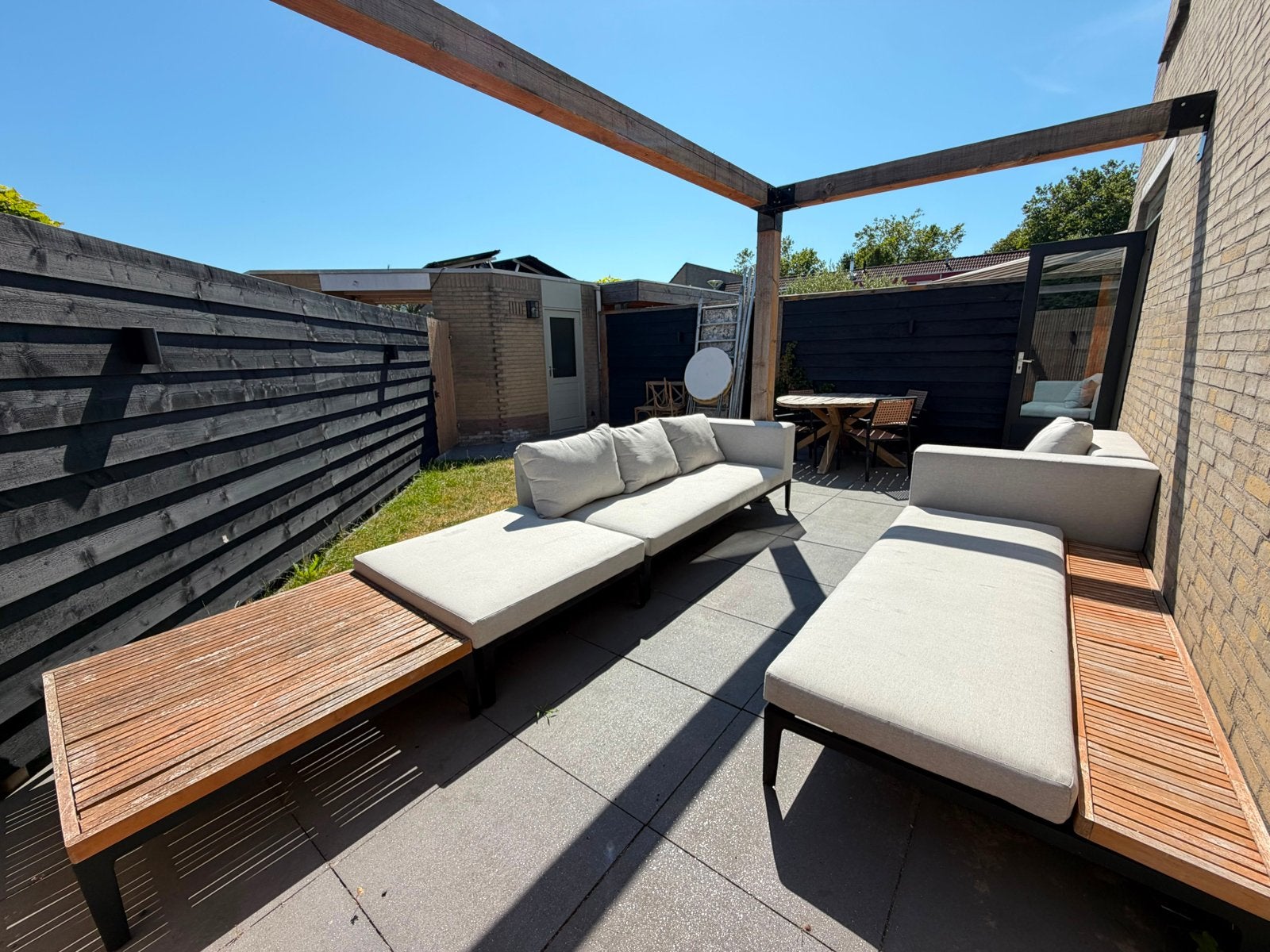 Moderne Loungeset met Houten Details, Ophalen, Gebruikt, 6 zitplaatsen, Loungeset