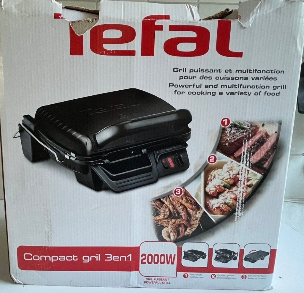 Tefal compact grill 3 in 1 2000 Watt, Ophalen of Verzenden, Uitneembare platen, Zo goed als nieuw