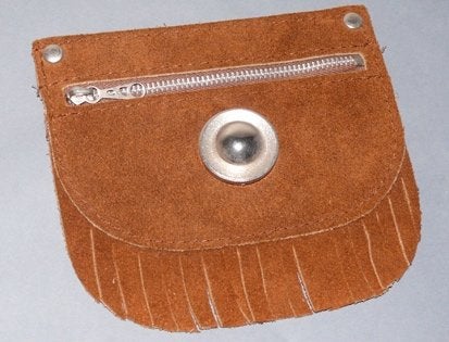 Vintage retro suède portomonnee met franjes., Verzenden, Nieuw, Bruin