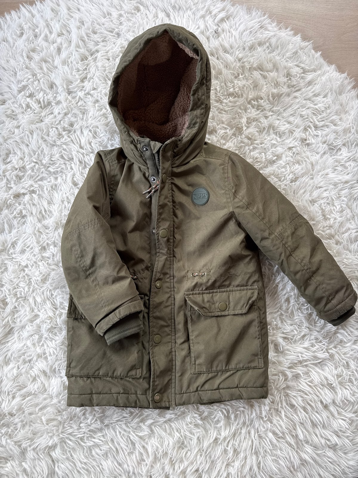 Noppies winterjas maat 104 - Khaki, Ophalen of Verzenden, Gebruikt, Jongen, Jas