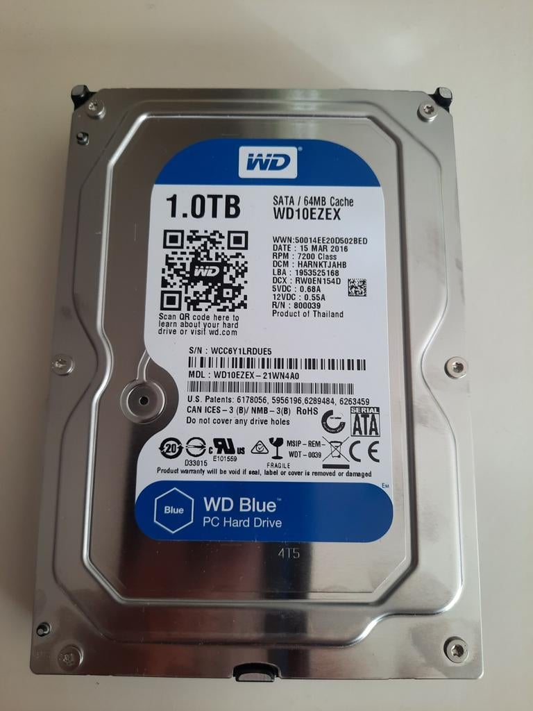 Wb western digital blue hard drive 1.0TB, Ophalen, Zo goed als nieuw, Desktop
