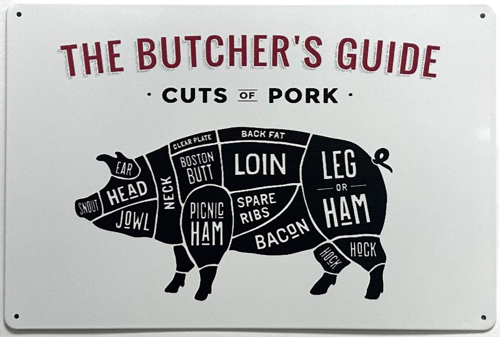 The Butchers guide varken reclamebord van metaal wandbord, Info@deconoord.nl, Deco Noord, Nieuw, Ophalen of Verzenden