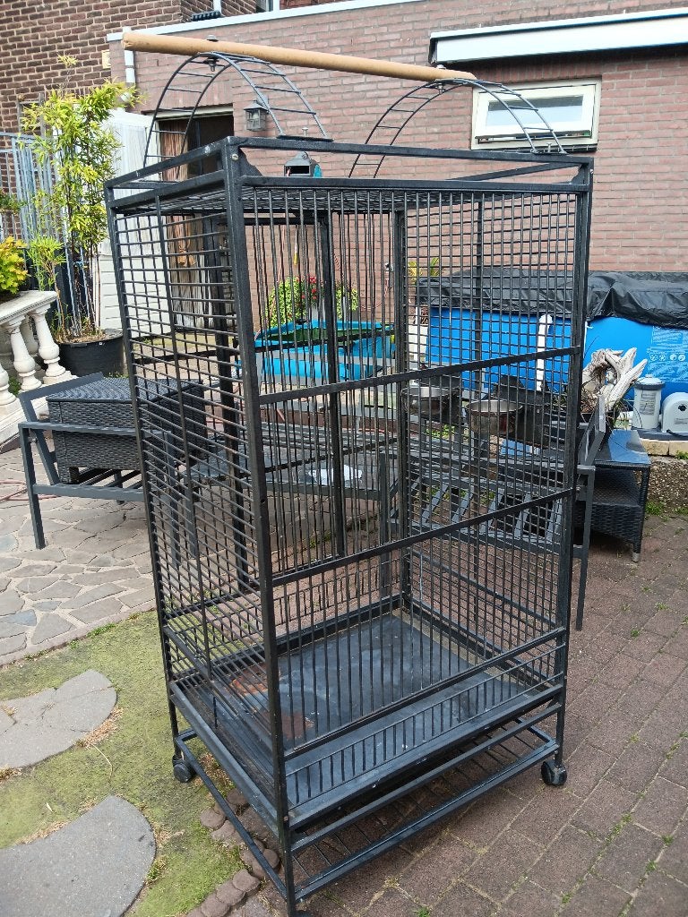 compleet ara (papegaai)  kooi met boomstammen en toebehoren, Dieren en Toebehoren, Ophalen, Gebruikt, Metaal, Vogelkooi